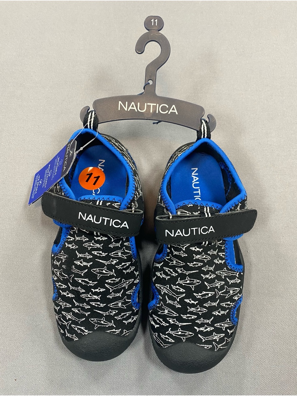 Nautica Kids Black Shark-Print Water Shoes with Blue Accents